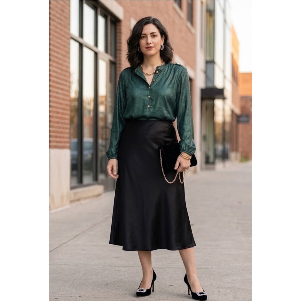 Michael Kors Womens Emerald Green Textured Shimmer Button Blouse L Gold Tone